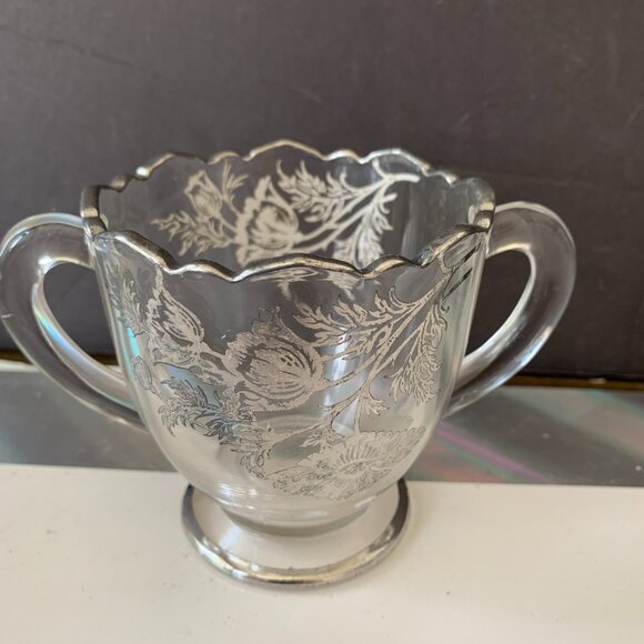 Open Sugar Bowl Creamer Silver City Flanders-Clear Sterling Silver Overlay - Picture 2 of 9
